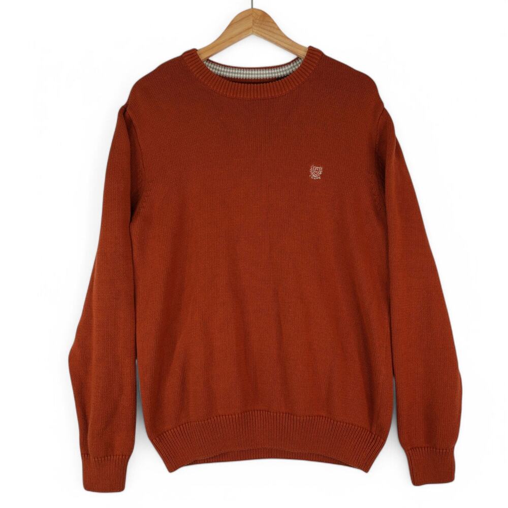 Chaps Ralph Lauren Sweater Mens Large Cotton Knit Crew‎ Neck Orange